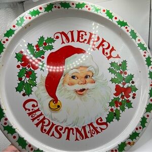 Vintage Metal Merry Christmas Santa Claus Tray